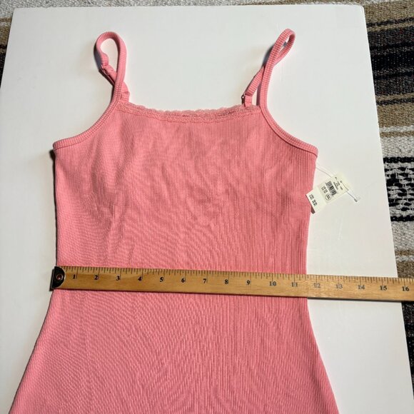 NWT Aerie Light Pink Ribbed Mini Dress With Lace Trim Size Extra Small - Picture 8 of 9